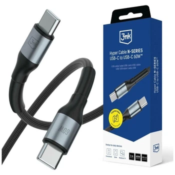 Кабель 3mk Hyper Cable N-Series USB-C to USB-C 3m PD 3.0 QC 3.0 20V/3A 60W Black (5903108739191)