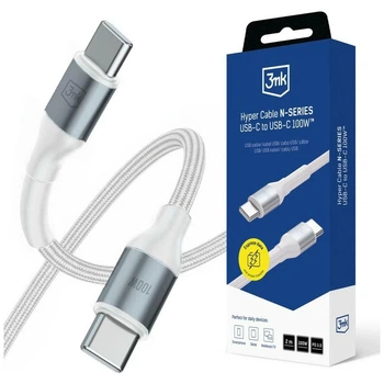 Кабель 3mk Hyper Cable N-SERIES USB-C to USB-C 2m PD 3.0 QC 3.0 20V/5A 100W Белый (5903108740760)