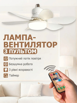 Люстра з вентилятором стельова світлодіодна в патрон лампа-вентилятор з регулюванням яскравості і температури світла розумний світильник з дистанційним управлінням з пультом ДК