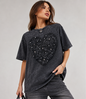 Модная женская футболка градиентная черная со стразами (N508) One size