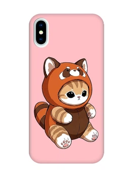 Матовый розовый чехол на iPhone X / Xs Котик панда (принт 423)