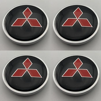 Колпачки Mitsubishi 60 мм 56 мм черные с красным логотипом заглшуки в диск митсубиси