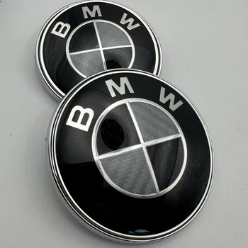 Значки BMW 74 мм. 82 мм черный с белым карбон Эмблемы БМВ на капот и багажник 51148132375 знак