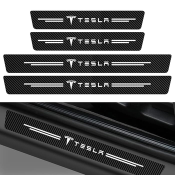 Захисна плівка накладка на пороги для тесла Tesla Чорний Карбон наклейки світловідбивні написи