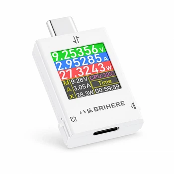 USB Type-C тестер ATORCH BRIHERE B10 600W 6A(12А) — цифровий вимірювач напруги, струму та потужності 4.5-50V, USB амперметр, вольтметр, тестер зарядки смартфона, Білий