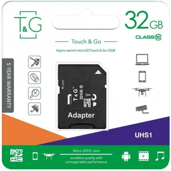 Карта памяти T&G MicroSDHC 32gb UHS-1 10 Class & Adapter Черный