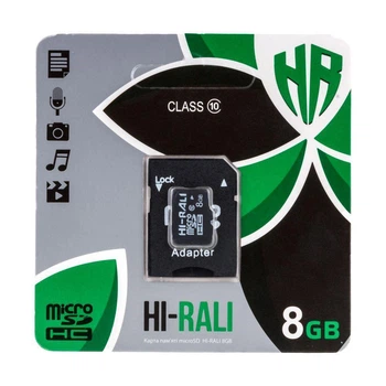 Карта памяти Hi-Rali MicroSDHC 8gb UHS-1 10 Class & Adapter Черный