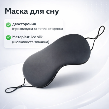 Маска для сну двостороння прохолодна та тепла з регульованою резинкою 22×10 см сіра