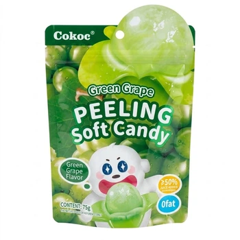Конфеты со съедобной кожурой Cokoc Peeling Soft Candy Green Grape 75 г - жевательные конфеты со вкусом зелёного винограда (53798)