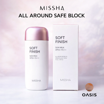 Сонцезахисне молочко для чутливої шкіри MISSHA All Around Safe Block SPF50+ PA++++, 70 мл — м’який захист та комфорт
