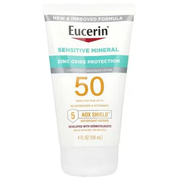 Легкий солнцезащитный лосьон, Eucerin, Sensitive Mineral, SPF 50, без отдушек, 118 мл