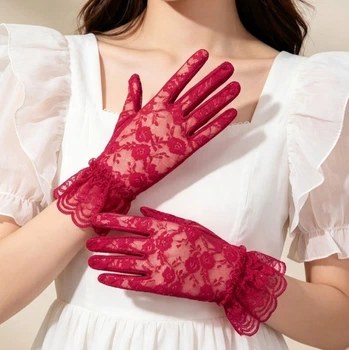 Мереживні рукавички honey fashion accessories s/m/l бордові (30к007)