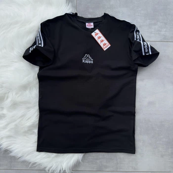 Мужская футболка - поло Kappa на лампасах 940281 XL черный