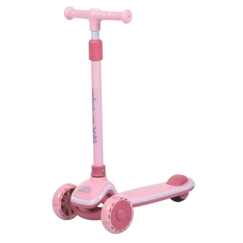 Самокат триколісний iTrike 5566A-pink «Maxi Big» (колеса: передні Ø4.7"/заднє Ø2.95"/PU, рама: пластик, підсвітка, до 25 кг)