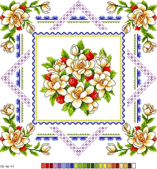 Схема на канве для вышивки нитками ПЗ-16-011 " Подушка цветы " Размер 30*30 см