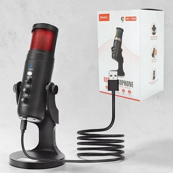 Конденсаторный игровой микрофон Jmary MC-PW9 с RGB подсветкой USB для стримов, ПК и подкастов Черный