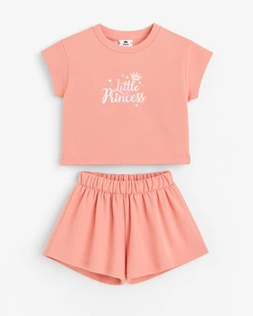 Костюм детский (футболка + шорты) "Little Princess" Коралловый 110/116 см