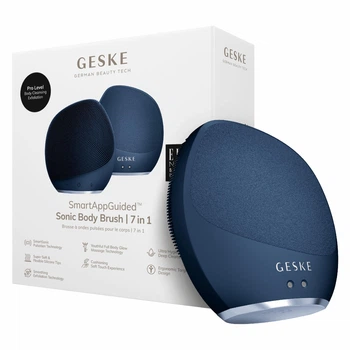 Ультразвуковая щетка для тела и интенсивный пилинг GESKE Sonic Body Brush & Intensive Exfoliator 7в1 синяя