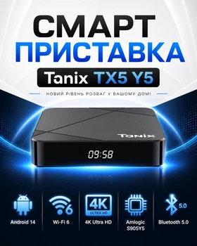 Смарт приставка Tanix TX5 Y5 2/16 ГБ, Android TV 14, Wi-Fi 6, Bluetooth 5.0, 4K Ultra HD