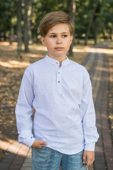 Сорочка для хлопчика Varetti (Туреччина), довгий рукав, льон з бавовною, комір-стійка Білий 176