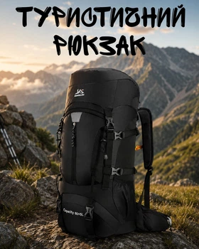 Рюкзак туристический 70 л с MOLLE системой / трекинговый нейлоновый рюкзак с поясным ремнем, черный
