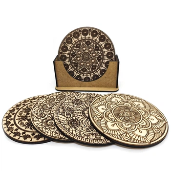 Набор подставок под чашку из дерева "Мандала (Mandala)" 5 шт 9.5 см
