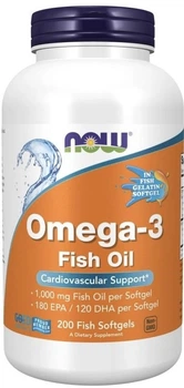 Дієтична добавка NOW Foods Omega-3 Молекулярно дистильований риб'ячий жир 200 м'яких капсул (733739016485)