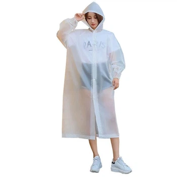 Плащ дощовик EVA S-XL на кнопках з капюшоном Молочний