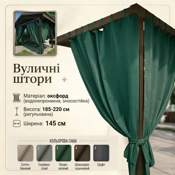 Штори вуличні водонепроникні на зав'язках, 145*185-220 см, зелений