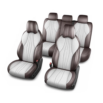 Набор автомобильных чехлов Lesko для BYD Song Plus 2024+ полный комплект Dark Brown + Beige