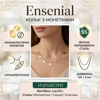 Колье с монетами Ensenial, золотистое, 40+5 см