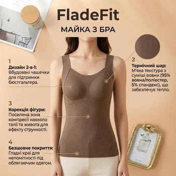 Утепленная майка с бретелями FladeFit, коричневая, размер M