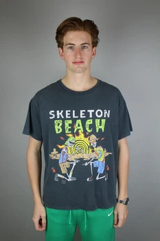 Футболка Gallery Dept Skeleton Beach винтажная серая унисекс с принтом скелетов и логотипом, 100% хлопок XXL Темно-сірий (2602607809)