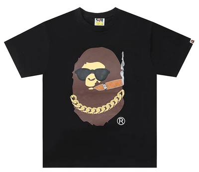 Футболка Черная и белая футболка BAPE Cigar Tee унисекс с принтом обезьяны в очках и сигарой 100% хлопок стильная XXL, Черный XXL Чорна (2595083713)