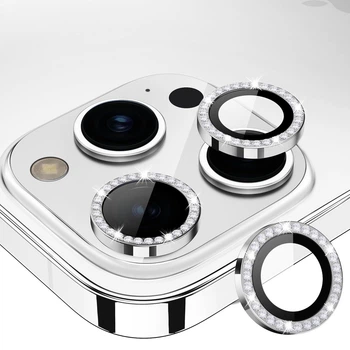 Защитное стекло на камеру Fiji Diamond для Apple iPhone 15 Pro Max со стразами для линз Silver