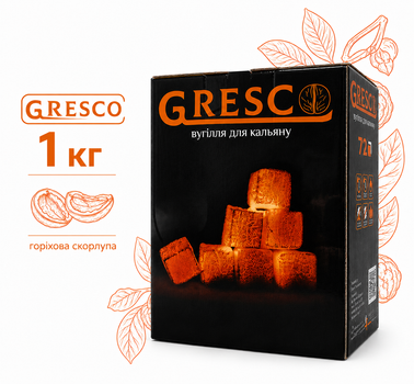 Уголь для кальяна Gresco ореховый в коробке 1кг греско 72 кубика 25х25мм