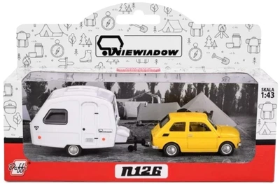 Model kolekcjonerski Daffi Fiat 126p + Przyczepa Kempingowa Niewiadow 1:43 K-607 Żółto-biały (5905422116078)