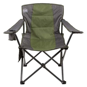 Стул туристический складной CampMaster Classic 300 до 150 кг с подстаканниками и карманами, кемпинговый стул-зонтик с подлокотниками, стальной каркас, зеленый