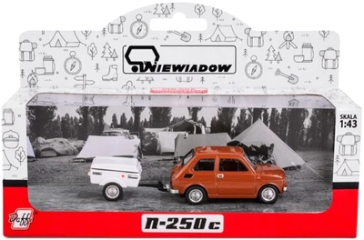 Model kolekcjonerski Daffi Fiat 126p + Przyczepa Niewiadów Krótka 1:43 K‑610 Brązowy (5905422116108)