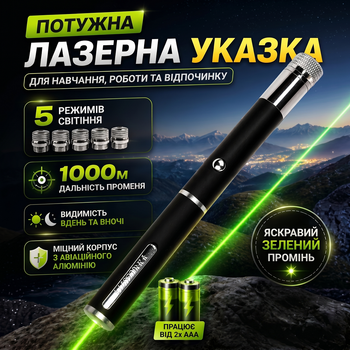 Лазерна вказівка зелена лазер ручка для котів і презентацій 8 насадок Kayfovo L-12