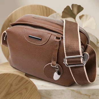 Модная сумка на каждый день с двумя отделениями из натуральной кожи Vintage 22596 Коричневый