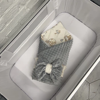Демисезонный конверт-одеяло Baby Comfort с плюшем Мишки в корзинке серый