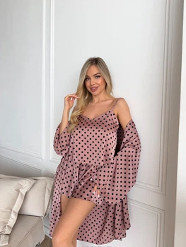Піжама жіноча трійка халат майка шорти Priscilla Collection S-M рожевий