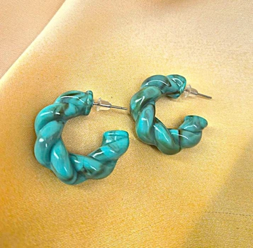 Жіночі сережки Кручені кільця Акрил jewelry Бірюзові
