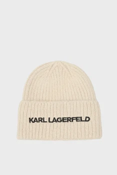 Жіноча бежева вовняна шапка K/ESSENTIAL BEANIE Karl Lagerfeld OS 246W3411