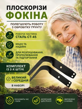 Комплект універсальних плоскорізів Фокіна (середній+великий) сталь 65Г, набір з 2 шт.