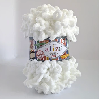 Пряжа Alize Puffy Fine №55 білий, для в'язання руками