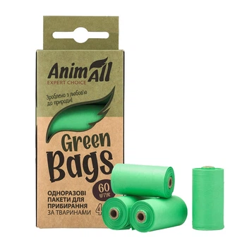 Пакети для прибирання AnimAll Green Bags Біорозкладні крохмальні пакети для прибирання 4 рулони по 15 шт (182955)