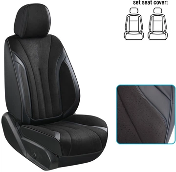 Набор чехлов Voin 2 передних + 2 подголовника из экокожи Черный (V-8907 Bk Front)