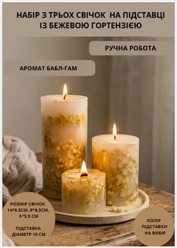 Свечи ароматические парафиновые набор свечей ароматичних арома свеча ручной работы декоративные ароматизированные свечи 3 шт на подставке с веточками бежевой гортензии аромат бабл-гам